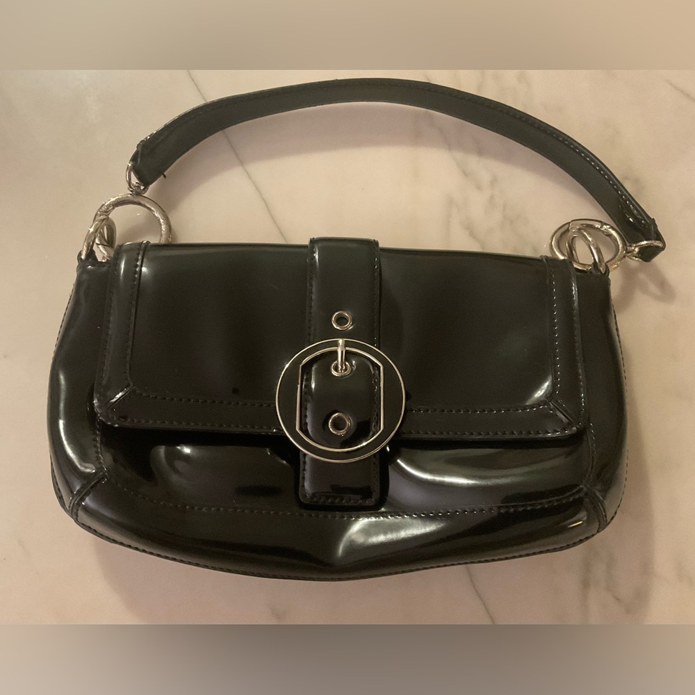 Ann Taylor Black Patent Leather Buckle Bag